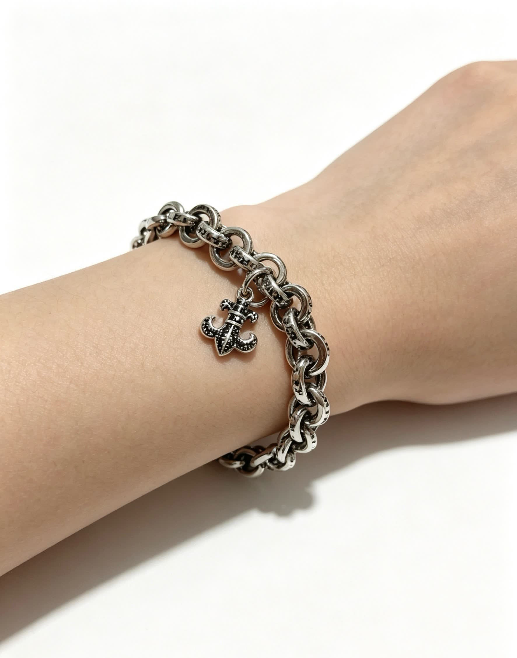 Chrome Hearts Silver Fleur-de-lis Charm Bracelet